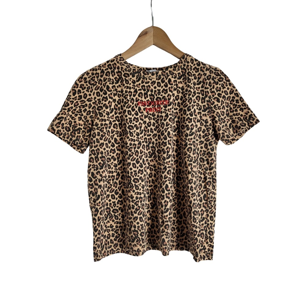 Zara Leopard Print T-Shirt Favourite Print Red Embroidery Cotton S Rocker Chic